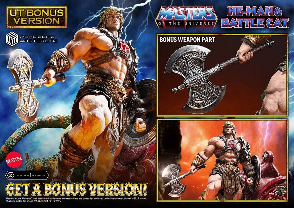 PRE ORDINE - Masters of the Universe Real Elite Masterline Series Statue 1/4 He-Man & Battle Cat Ultimate Bonus Version 86 cm