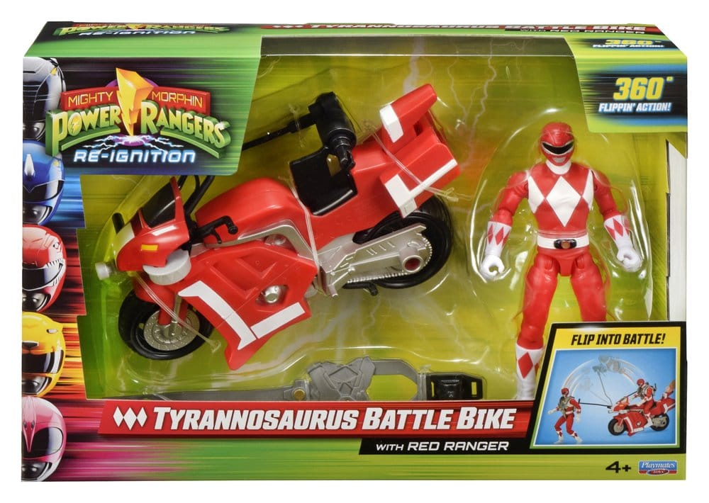 PRE ORDINE - Mighty Morphin Power Rangers Battle Bike Vehicle Tyrannosaurus Rex with Red Ranger 18 cm