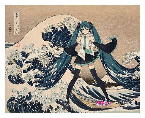PRE ORDINE - Hatsune Miku x Katsushika Hokusai iXima Canvas Art The Great Wave off Kanagawa/Fine Wind, Clear Morning 27 x 22 cm